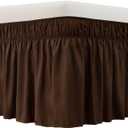 MEILA Bed Skirt Three Fabric Sides Elastic Wrap Around Dust Ruffled Solid Bed Skirts Easy On/Easy Off 16 Inch Tailored Drop, Chocolate, Queen/King (Brown)
