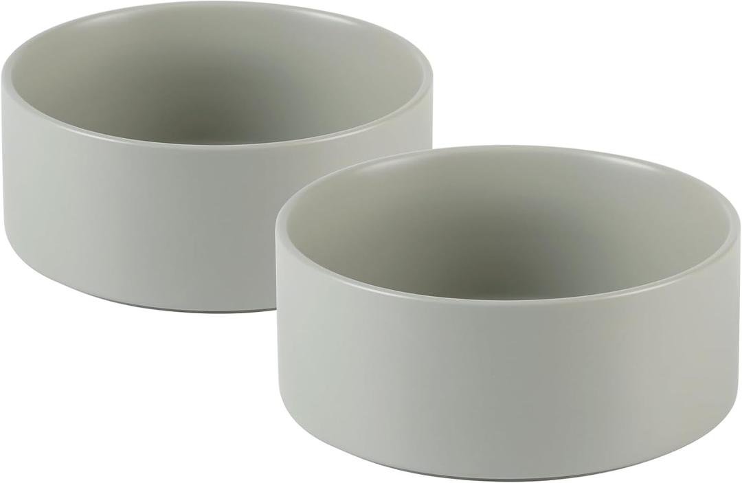 Havniva Ceramic Set of 2 Dog and Cat Bowls, Food and Water Bowls for Toy Breed Dogs, Kitty, Cats, 2pcs Dog & Cat Dishes, Cat Feeder(5.1inch, 2 Bowls, Grey)