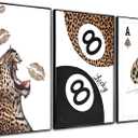 KBIERQN 3Pcs Trendy Leopard Prints Wall Art Cheetah Aesthetic Pictures Funky Preppy Lucky 8 Ball Posters Eclectic Ace Canvas Wall Decor for Girls Room Apartment Dorm 16x24In Unframed