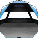 OutdoorMaster Beach Tent with Blackout Shelter Technology, Portable Beach Shade Sun Shelter Canopy for 4-6 Person with UPF 50+ UV Protection, Easy Setup Pop Up Tent Family Size (Blue)