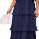 ZESICA Women's 2025 Summer Sleeveless Halter Neck Ruffle Tiered Layed Chiffon Flowy Swing Long Midi Dress (Navy, Small)