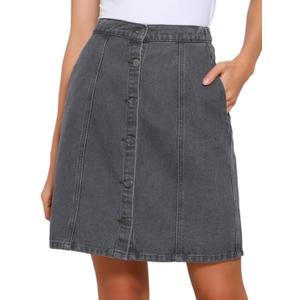 Allegra K Women's Denim Skirts 2026 Summer Casual A-Line Short Button Down Jean Skirt (Medium)
