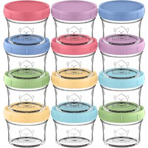 KeaBabies 12pk 4oz Glass Baby Food Containers with Lids - Leak-Proof, Microwavable Small Glass Jars, Baby Purees & Toddler Snack Storage Containers, BPA-Free, Dishwasher & Freezer Safe (Nord)