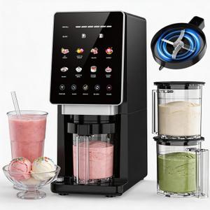 H-Duka 10-in-1 Ice Cream Maker Machine, 800W Frozen Treat Maker for Silky Gelato, Sorbet&Slushies, One-Touch Mix-In & Re-Spin for Creamy Texture, Keto & Vegan, Includes 3 Pints & Recipe Guide, Black