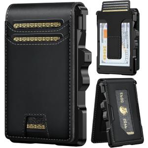 Furid Genuine Leather Wallet for Men: Slim RFID Minimalist Wallets with Money Clip - Smart Pop Up Credit Card Holder for Front Pocket - Gifts for Husband Father on Birthday Anniversary (Full-Grain Black Genuine Leather)