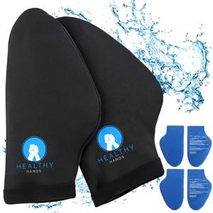 Hand Wrap  Cold Therapy Gloves for Chemo, Neuropathy, Arthritis, Injuries and Working Hands  Includes 2 Mittens and 4 Reusable and Flexible Gel Ice Packs S/M