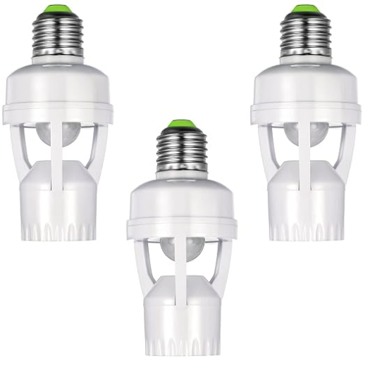 Hortsun 3 Pieces Hortsun Motion Sensor Light Socket Smart Screw in Light Bulb Outlet Compatible with E26/e27 Motion Activated Bulb Holder Adapter Automatic Control for Garage Storage Room