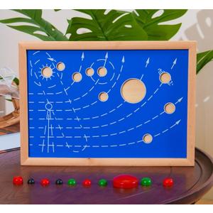 Premium Montessori Astral Map 17in(43cm) Beechwood– 9 Planets Wooden Puzzle, Solar System Space Learning Toy with Sun Planets (Pluto), Astronomy Educational Material Kids 3-6 Homeschool Toddlers