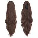 FESHFEN Ponytail Extensions, Long Claw Clip in Ponytail Hairpiece Synthetic Pony Tails Hair Piece Natural Wavy Hairpieces for Women, 20 inch Chocolate Brown