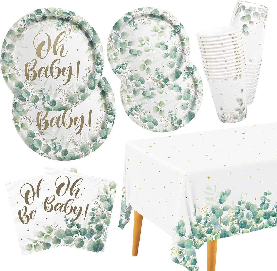Sage Greenery Baby Shower Party Supplies Disposable Paper Plates Napkins Cups and Tablecloth for Boho Greency Party Decorations, Serve 25. Sage Greenery Baby Shower Party Supplies Disposable Paper Plates Napkins Cups and Tablecloth for Boho Greency Party Decorations, Serve 25.