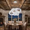 Modern 3 Ring Chandelier Crystal Chandeliers for Dining Room Round LED Dimmable Ceiling Light Fixture for Living Room Bedroom Lighting Silver