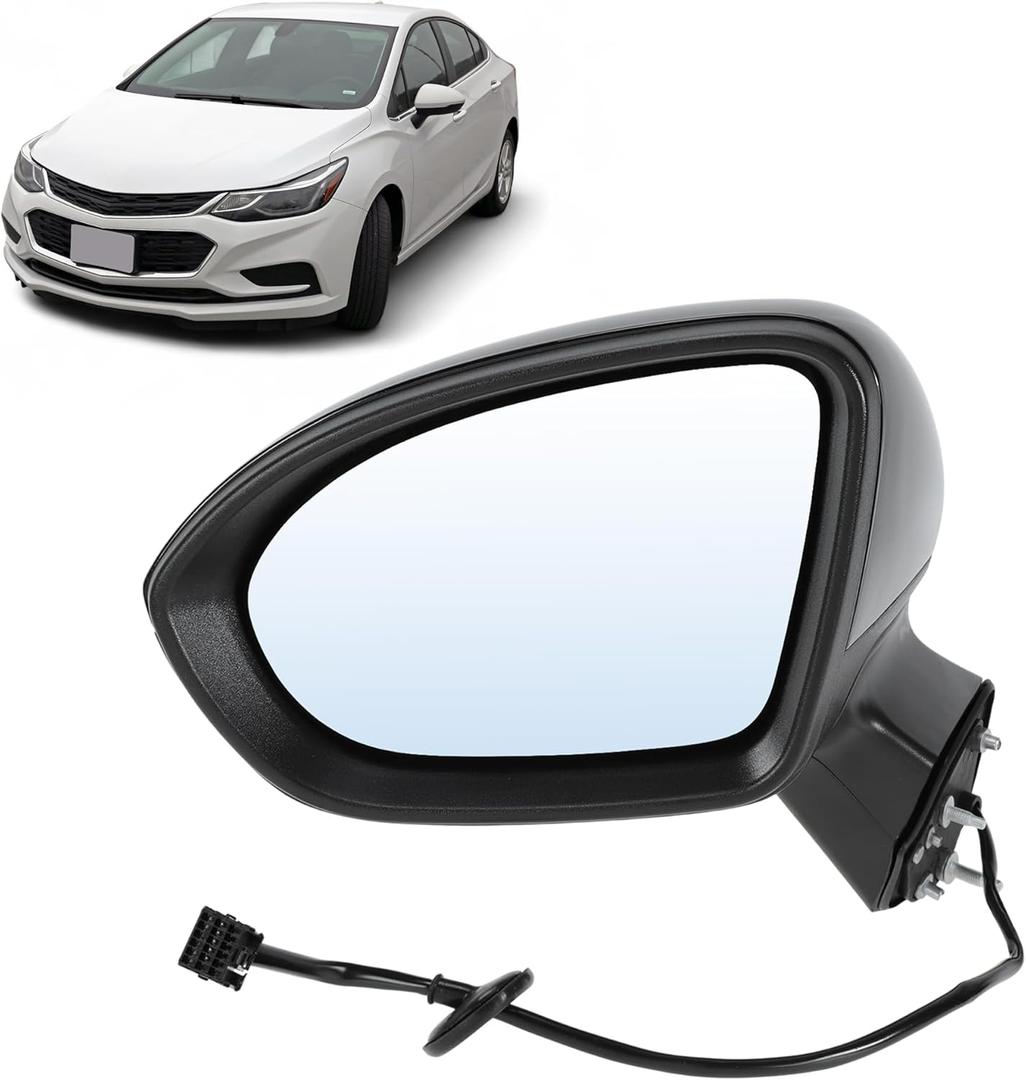 Motoforti 5Pin Left Driver Side Mirror Replacement for Chevy Cruze 2016 2017 2018 2019 Sedan/Hatchback Power Door Mirror Assembly Heated Glass Manual Fold Gloss Black Replace# GM1320542