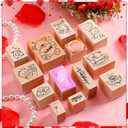 Woanger 15 Pcs Valentine's Day Wooden Rubber Stamps and Craft Ink Pads Card Stamps Pads Wooden Rubber Stamp for Scrapbooking DIY Paper Wood Fabric Valentine Holiday
