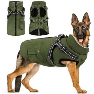 Dog Winter Coat with Harness Built-in | Waterproof Dog Jacket with Zipper & Fleece Lining | Reflective Cold Weather Coat for Small Medium Large Dogs
