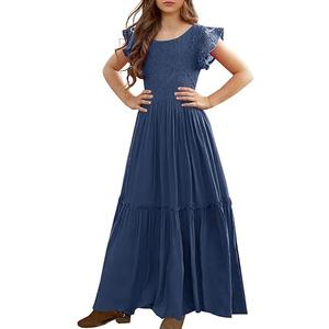 MITILLY Girls Lace Flower Ruffle Sleeve A-Line Swing Wedding Party Maxi Dress with Pockets, Size: 10 Years