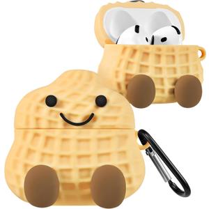 Boaretiu for Airpods 4 Case 2024 Cute Cartoon Kawaii - Funny 3D Soft Silicone Peanut Design Cover with Carabiner Stylish for Boys Girls Teens Women for Air pods 4