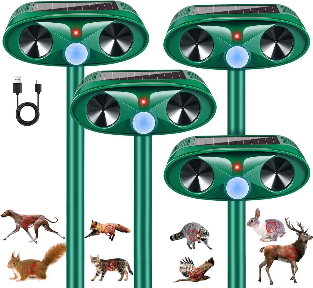 4 Pack Upgraded Sonic Fortress Pro Deer Repellent Cat Deterrent Outdoor Solar Ultrasonic Animal Repeller with Motion Sensor for Skunk Rabbit Raccoon Squirrel Fortress Pro for Yard Garden
