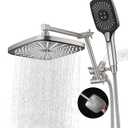 Rain Shower Head with Handheld Spray Combo, 12 Inch Rainfall Shower Heads with Adjustable Extention Arm, High Pressure Showerhead with 3-Way Diverter - Height/Angle Adjustable(Brushed Nickel)