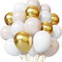 White and Gold Balloons, 50pcs 12 inch White Sand Gold Balloons for Engagement Wedding Anniversary Boho Theme Party Supplies Birthday Baby Shower Party Decorations