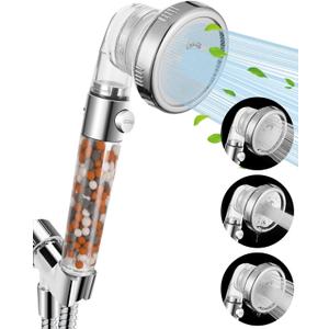 Filtered Shower Head for Hard Water with Stop, High Pressure 4-Mode Shower Heads Built-in Power Spray to Clean Corner, Tub & Pets, Water Softener Handheld Shower to Remove Chlorine & Fluoride