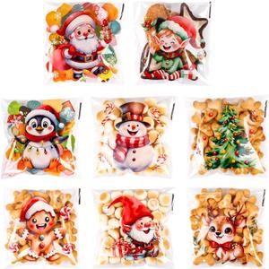 FINGOOO Christmas Small Cellophane Treat Bags, 240 Pcs Self Adhesive Clear Cookie Candy Bags for Xmas Holiday Party Favors Gift Wrap