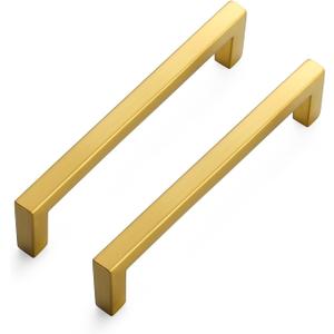 Ravinte 20 Pack Square Bar Drawer Handles - Solid 5 Inch Center to Center Brushed Brass Kitchen Cabinet Handles