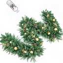 9FT Pre-Lit Artificial Christmas Garland with Dual Color LED Lights and Timer by Remote Control and Batteries Operated, Holiday Decorations, for Indoor Door Home Stairs Fireplaces Wall, Green Gold 9FT