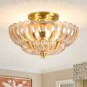 Modern Semi Flush Mount Ceiling Light, Amber Glass Hallway Ceiling Light Fixture, E26 Vintage Gold Close to Ceiling Light Fixture for Kitchen, Living Room, Porch, Entryway