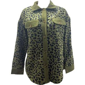 Womens Button Down Blouse Jacket Long Sleeve Leopard Corduroy Shirt Oversized Jacket Coats With Pocket L