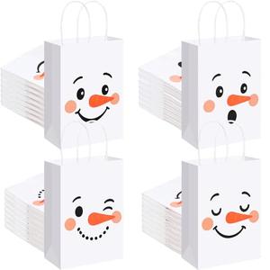 Kolldenn 48 Pcs Snowman Paper Gift Bags with Handles Winter Goodie Bags Bulk Cute Candy Treat Storage for Holiday Birthday Baby Shower Party Favor Supplies