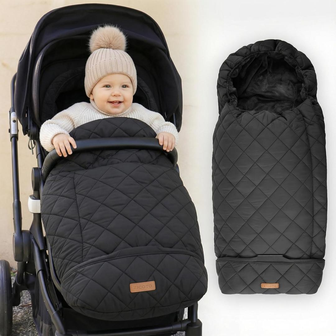 Warm and Cozy Winter Stroller Cover for Baby - Waterproof Bunting Bag with Soft Fleece Lining and Universal Fit for Strollers - Protective Footmuff Blanket for Ultimate Comfort in Wind, Rain & Snow (Black)1.7 Pounds