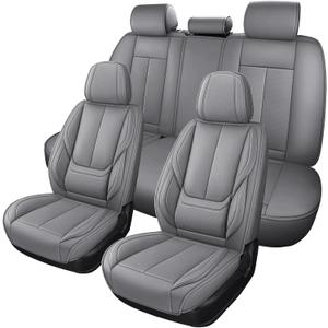 MINGBRON Leather Car Seat Covers,Car Seat Covers Full Set,Automotive Seat Covers 5 Seats,Fit for Most Cars SUV and Most Sedans Grey