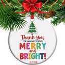Thank You for Making School Merry and Bright - Teacher Appreciation Ornament 2025, End of Year Thank You Teacher Gift from Student, Classroom Xmas Tree Decor (C14)