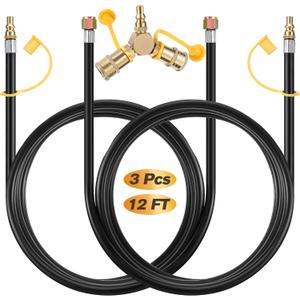 2 Pack 12FT RV Propane Quick Connect Hose Kit with 1/4'' Y Splitter Adapter, Compatible with Gas Grill, Heater, Stove, Dual Appliance Use for Camping, Trailer, Outdoor Cooking