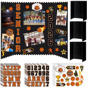 Tinlade 3 Set Basketball Senior Night Gifts Senior 2026 Photo Display Board 24" x 16" Trifold Poster Board with Basketball Themed Stickers for Graduation Picture Frame Sport Theme Party Supplies