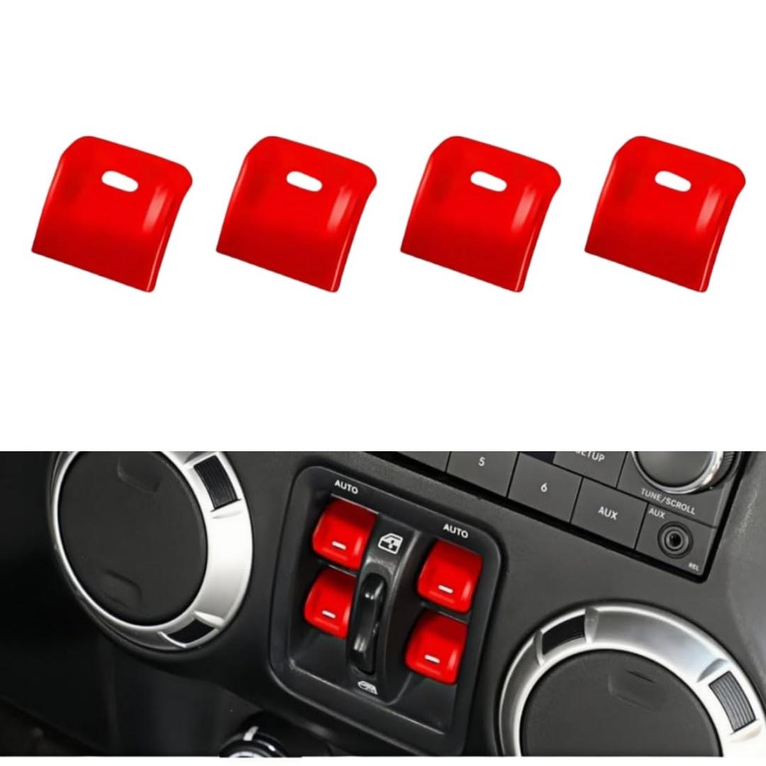 4PCS Upgraded Window Switch Button Cover Compatible with 2012-2017 Jeep Wrangler JK JKU (red)