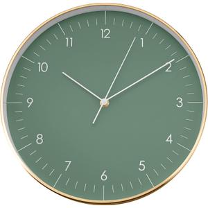 LUUK LIFESTYLE Silent wall Clock with Quartz Movement, Modern and Minimalist Design, Deco for Kitchen, Living Room, Gift idea, Dark Green and Gold