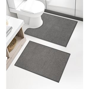 Chakme 2 Piece Bathroom Rug Sets, Ultra Thin Bath Mat Quick Dry, Absorbent Non Slip Machine Washable, Dark Grey, 17" x 24"