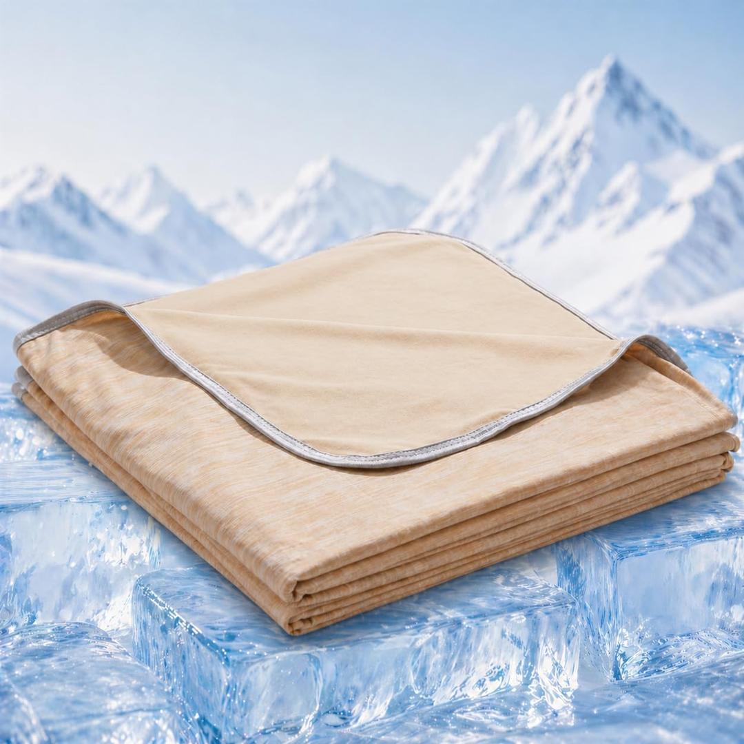 Twin XL Size Cooling Blanket for Hot Sleepers - Lightweight Breathable Cool Cold Blanket - Keep Cool for Night Sweats, Soft Thin Ice Blankets for Bed Couch Sofa, (Khaki, 60"x90")