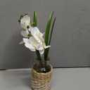 Oairse White Orchids Artificial Flowers with Vase, Small Faux Orchid Arrangement Fake Flower in Woven Glass Vase Small White Centerpieces for Kitchen Dining Room Tables Bathroom Nightstand Decor