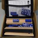 Jumbo Dominos Set for Adults with 4 Wooden Racks/Trays, Double 6 Dominoes Travel Set with Portable Case Double Six Dominoes Set with 4 Tiles Holders, 28 Tiles Dominos Set for Family Board Games