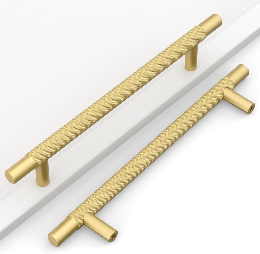 10 Pack 6.3"(160mm) Gold Cabinet Pulls Knurled Kitchen Cabinet Handles Gold Drawer Pulls Cupboard Hardware for Cabinets CK0088