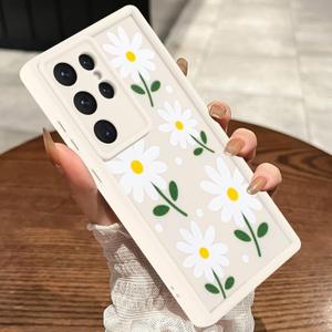 MOWIME Compatible with Samsung Galaxy S22 Ultra Case, Daisy Floral Shockproof Soft TPU Protective Cover for Women Girls, Slim Anti Scratch Case for Galaxy S22 Ultra 6.8 Inch, White