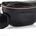 Crossbody Bags for Women Fashion Sling Purse Shoulder Bag Fanny Pack Leather Causal Chest Bum Bag Cross Body Purse (Black)