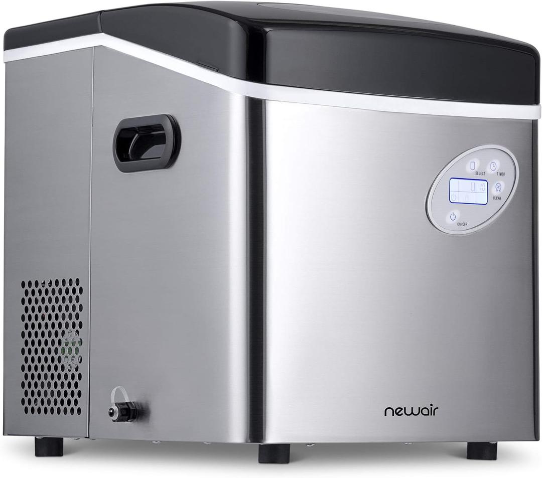 Newair Portable Ice Maker 50 lb. Daily, 12 Cubes in Under 7 Minutes - Compact Countertop Design - 3 Size Bullet Shaped Ice - for Kitchen/Office/RV/Bar - Stainless Steel