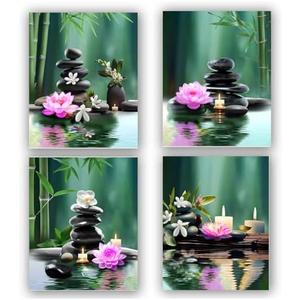 TANXM Zen Wall Art Print - Meditation Canvas, Spa Stones, Sand Posters for Yoga Office Bathroom Bedroom - Set of 4 (Unframed 8 x 10 IN), Warm