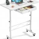 COMHOMA Small Standing Desk with Storage Drawer, Mobile Height Adjustable Rolling Sit Stand Desk with Lockable Wheels 4‑Level Portable Laptop Desk for Small Space Home Office Treadmill Workstation, 31.5 x 15.75 x 45.86 inches