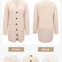 PRETTYGARDEN Long Sleeve Cable Knit Long Cardigan for Women 2026 Spring Winter Chunky Open Front Button Sweaters with Pockets (L)