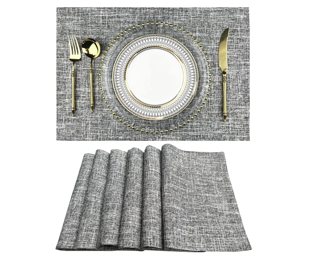 WAZAIGUR Placemats Set of 6 Cloth Woven Placemats Washable Non-Slip Dining Table Place Mats Kitchen Table Mats (Grey, 6)