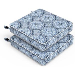 LVTXIII Patio Chair Cushions 19"x19"x3", Water-Repellent Outdoor Seat Cushions for Patio Furniture, Square Chair Pads with Ties for Home Garden Decoration, Set of 2, Medallion Blue